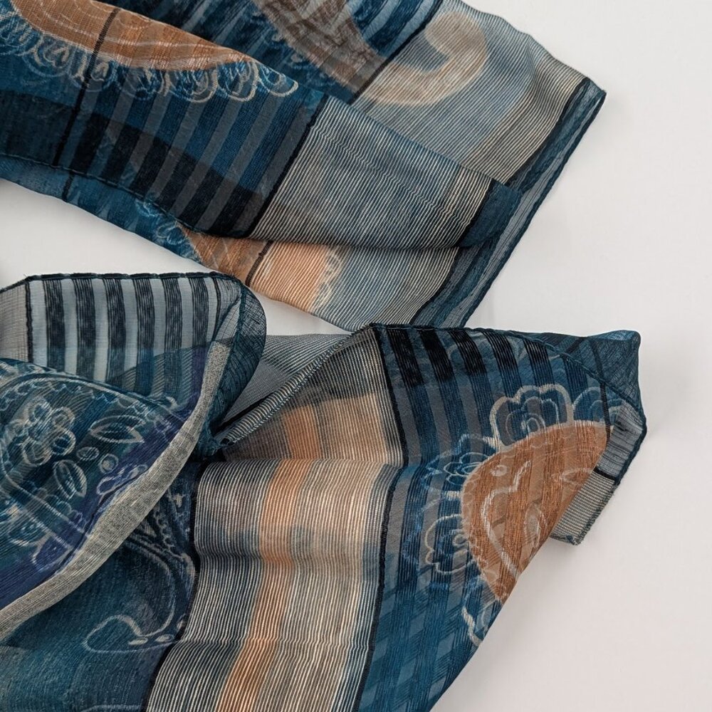 Blue & Grey Paisley Striped Scarf | 15" x 60" - Picture 5 of 5